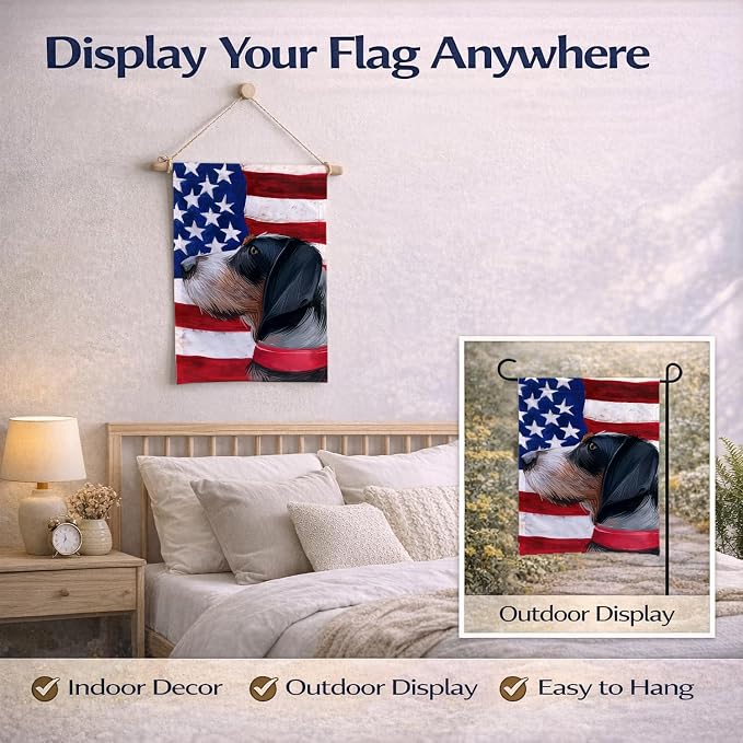 Caroline's Treasures CK6551GF Griffon Bleu de Gascogne American Flag Garden Flag Mailbox Flag Decorative Yard Flag Banner Outside Patio Artwork Yard Flower Beds, Garden Size, Multicolor