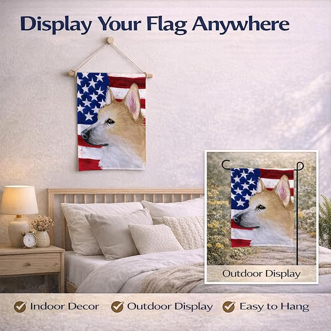 Caroline's Treasures CK6630GF Norwegian Buhund Dog American Flag Garden Flag Mailbox Flag Decorative Yard Flag Banner Outside Patio Artwork Yard Flower Beds, Garden Size, Multicolor