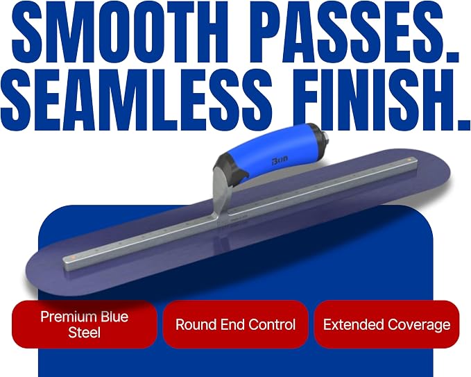 Bon 67-155 Steel City Finish Trowel - Round - Blue Steel - 20 X 4 - Comfort Grip