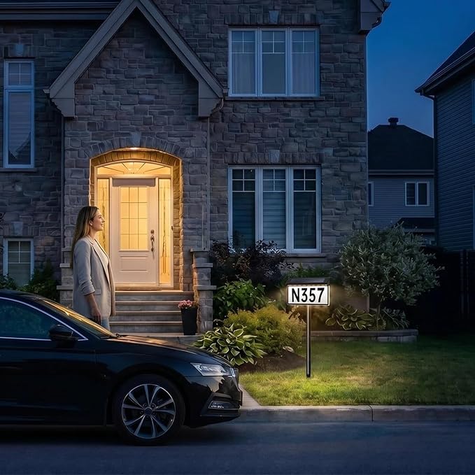 Solar House Numbers Sign, 56 LEDs 3-Color Adjustable (Warm/Cool/Natural White), IP65 Weatherproof, 2000mAh Battery Solar Address Sign for Home Mailbox Driveway Garden