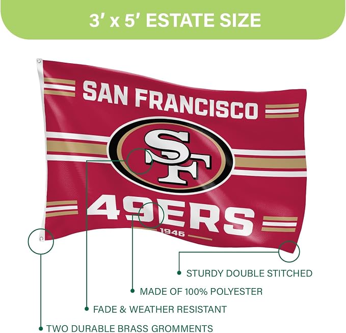 NFL San Francisco 49ers Vintage Flag | 3 x 5 Estate Flag with Grommets | Heavy Duty Banner for Outdoor Garden Patio Decoration | Indoor Wall Decor for Room | Works with Flag Poles for Outside House (San Francisco 49ers-Vintage)