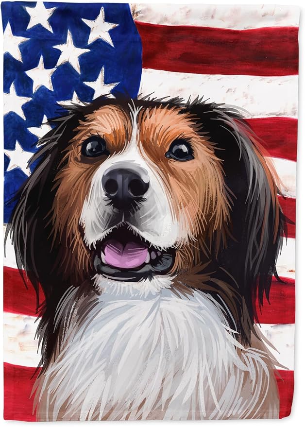 Caroline's Treasures CK6595GF Kooikerhondje American Flag Garden Flag Mailbox Flag Decorative Yard Flag Banner Outside Patio Artwork Yard Flower Beds, Garden Size, Multicolor