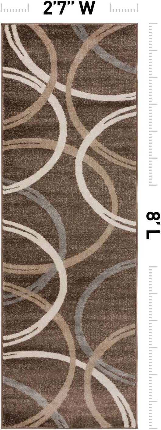 Rugshop Wavy Circles Modern Jute Backing Runner Rug Brown 2'7" x 8' | Rectangular, Size 2'7" x 8', Living Room, Bedroom, Dining Room, Home Office, Kitchen, Entryway, Hallway, Nursery, Kids Room