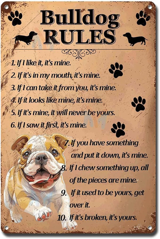 Metal Sign Tin Sign Vintage Wall Art Bulldog Rules Signs for Garden for Club 8×12 Inches