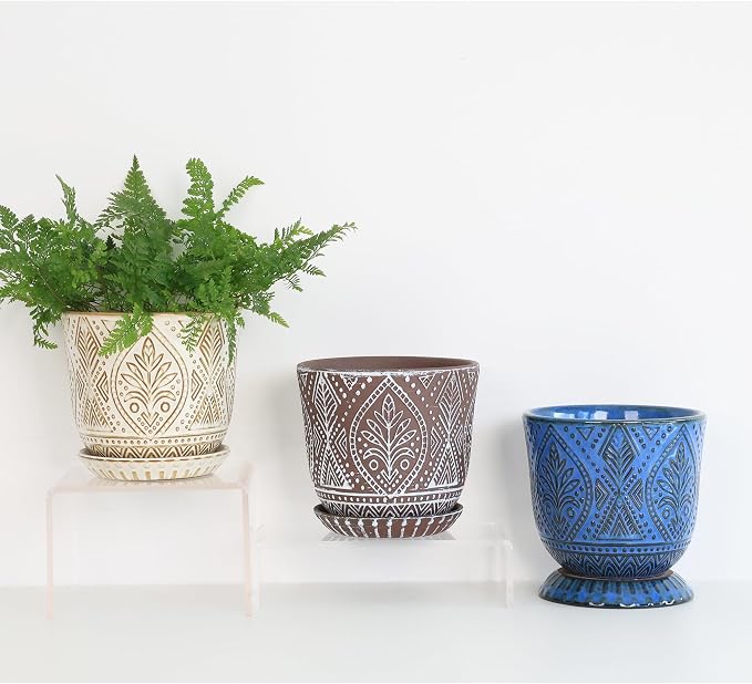 Gepege 6 Inch Ceramic Planter, Plant Pot with Drainage Holes and Saucers for Indoor Plants, Birthday for Women Mom