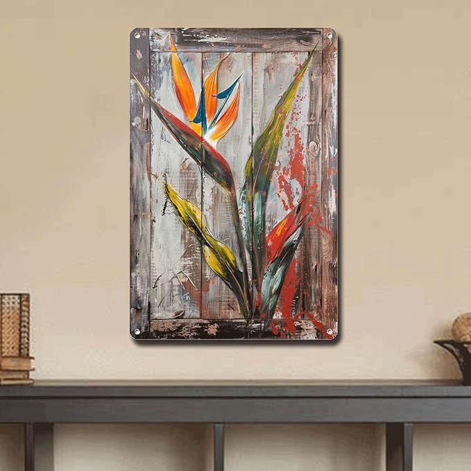 Metal Sign Tin Sign Vintage Wall Art Shabby Chic Bird of Paradise Tin Sign for Bohemian Interiors Cottage Charm and Nature Inspired Sp Wall Art for Room 6×8 Inches