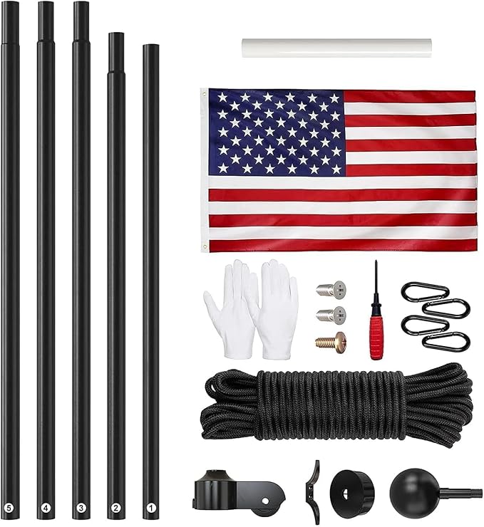 Flag Pole for Outside House, 19 FT Heavy Duty 45K PSI & 95 HBW Hard Aerospace Aluminum Flagpole Kit, Unbending Outdoor In-Ground Flag Poles with 3x5 American Flag for Yard, Residential or Commercial