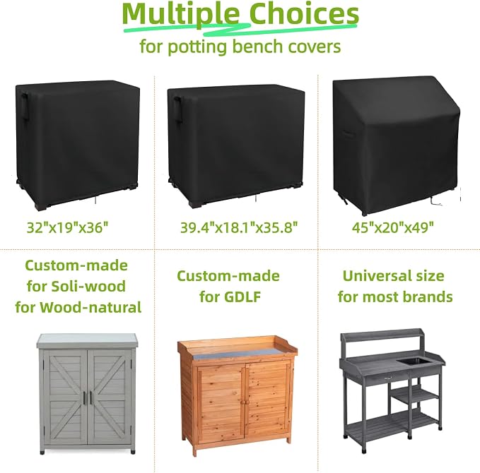 32 Inch Outdoor Potting Bench Cover for Patio Garden Cabinet with Storage | 32x19x36,Waterproof Dustproof Heavy Duty Oxford Fabric,for Woodnatrl Potting Table/ Gardening Wood workstation