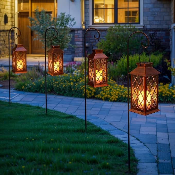 2Pack 10" Solar Outdoor Lanterns Waterproof Garden Gifts Women, Halloween Flickering Flameless Candle Mission Lights for Patio, Outdoor, Party, Yard, Lawn, Mothers' Day Gifts for Mom (Antique Copper)