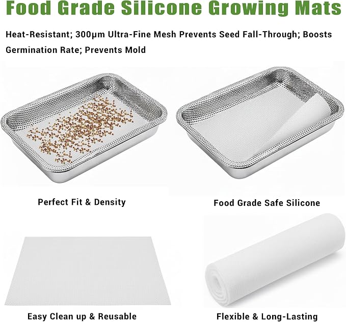 Stainless Steel Sprouts Growing Kit 4-Tier 10.4 inch Trays, Microgreens Growing Kit, Seed Sprouting Tray with Encrypted Mesh Sprouts for Beans Alfalfa Broccoli Wheat Grass