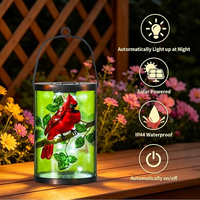 Hanging Solar Lantern Outdoor Decorative Waterproof LED Solar Cardinal Lights Tabletop Lamp for Outdoor Patio Garden