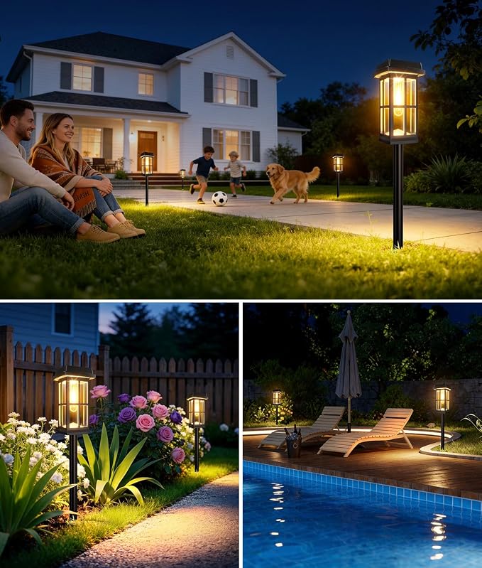 Ahaorigin 8 Pack Solar Pathway Lights Outdoor, 2 Lighting Modes Waterproof Solar Lights Outdoor, Sturdy Metal Rods, Brighter Up to 15Hrs Outdoor Path Lights for Yard Walkway Driveway Sidewalk Garden