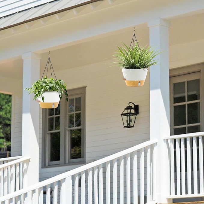 ZMTECH 12 Inch Hanging Planters for Indoor Plants, Modern White Self Watering Hanging Planter with Visible Water Level Window & Chain, Large Flower Pots for Outdoor Patio Decor