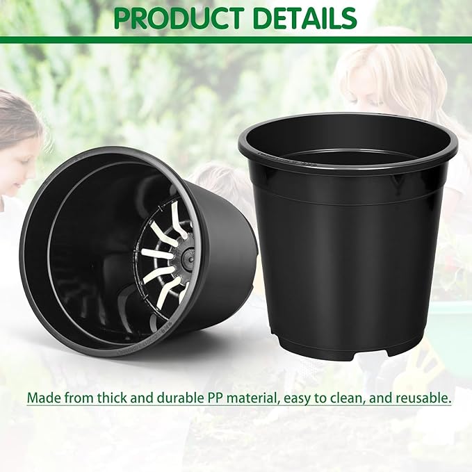 OUPSAUI 2/3/5/7/10 Gallon Pots for Plants, Sturdy Plastic Nursery Pots with Drainage Holes, Plant Pots for Seedlings, Vegetables, Succulents, Cuttings