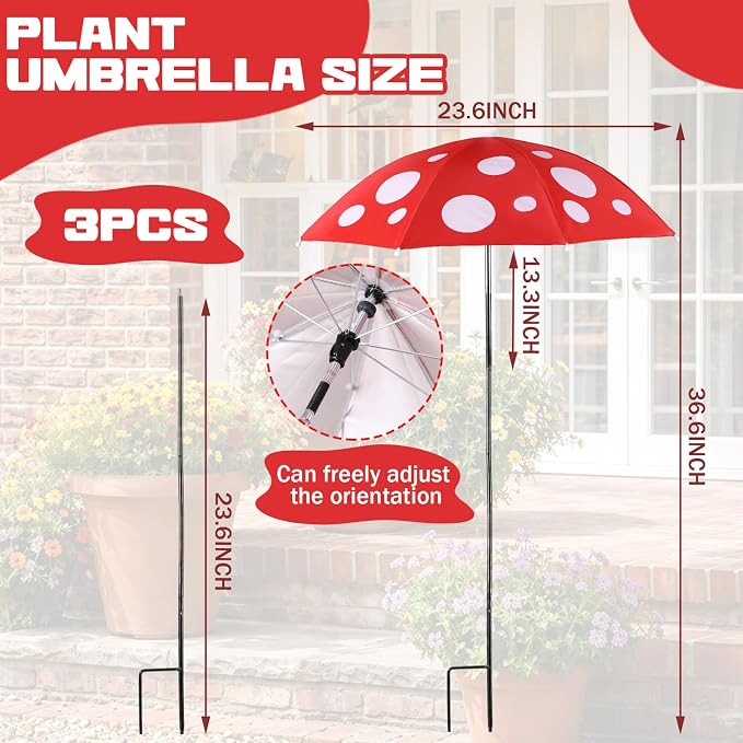 Gilprop 3 Pack Plant Shade Umbrellas for Outdoor Plants, 23.6" Mushroom Style Sun Shade Covers, Sun Protection Cloth for Potted Plants, Garden Beds, Patio Flowers