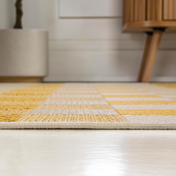 JONATHAN Y Geometric Bold Gingham Indoor Outdoor Runner Rug 2X8 Yellow/Cream, Darcy Traditional for Backyard, Patio, Porch, Easy-Cleaning, High Traffic, Pet-Friendly, Non-Shedding (TSN201D-28)