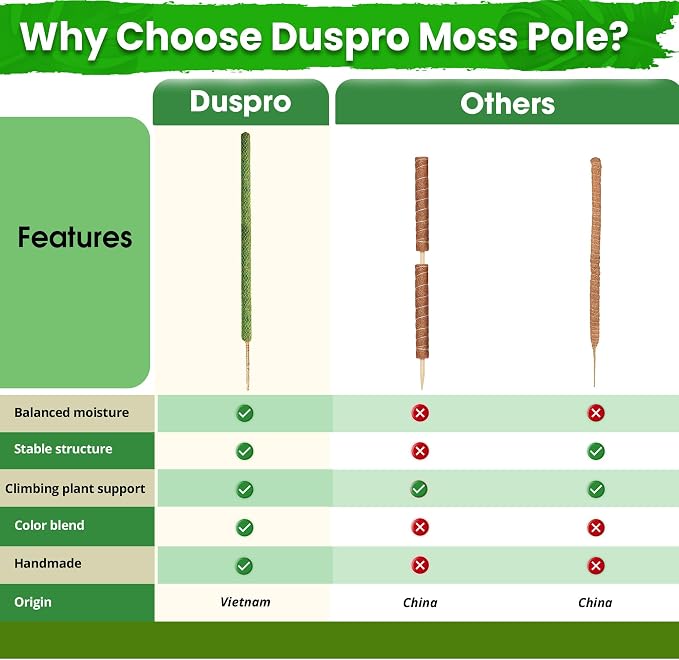 DUSPRO 2 Pack 42’’ Mesh Moss Pole for Climbing Plants, Natural Moss Pole Monstera Plant Support, Real Moss Poles for Plants Indoor, Moss Stick for House Plants, Moss Stakes for Climbing Plants