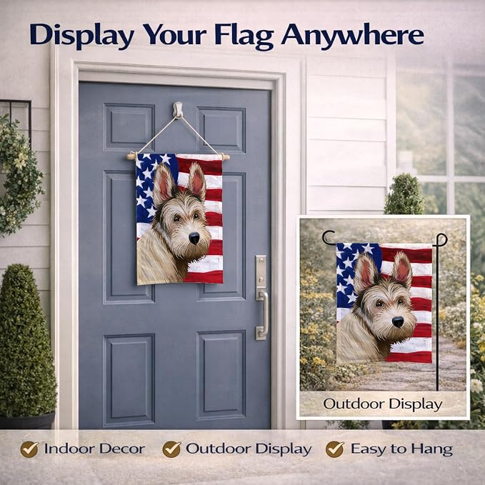 Caroline's Treasures CK6432GF Berger Picard Dog American Flag Garden Flag Mailbox Flag Decorative Yard Flag Banner Outside Patio Artwork Yard Flower Beds, Garden Size, Multicolor