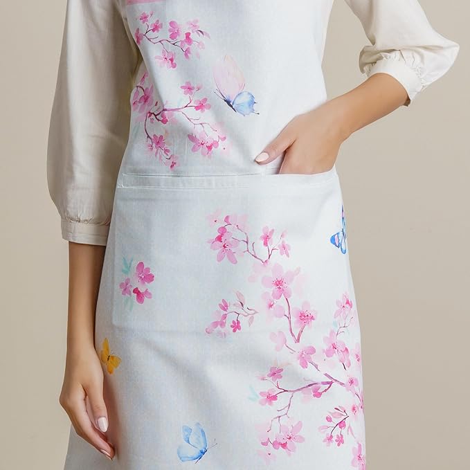 Maison d' Hermine Aprons for women with Pocket 100% Cotton (27.50"x31.50") | Adjustable Neck Strap & long ties Apron Men Chef Wedding Cooking Gardening Server Maid