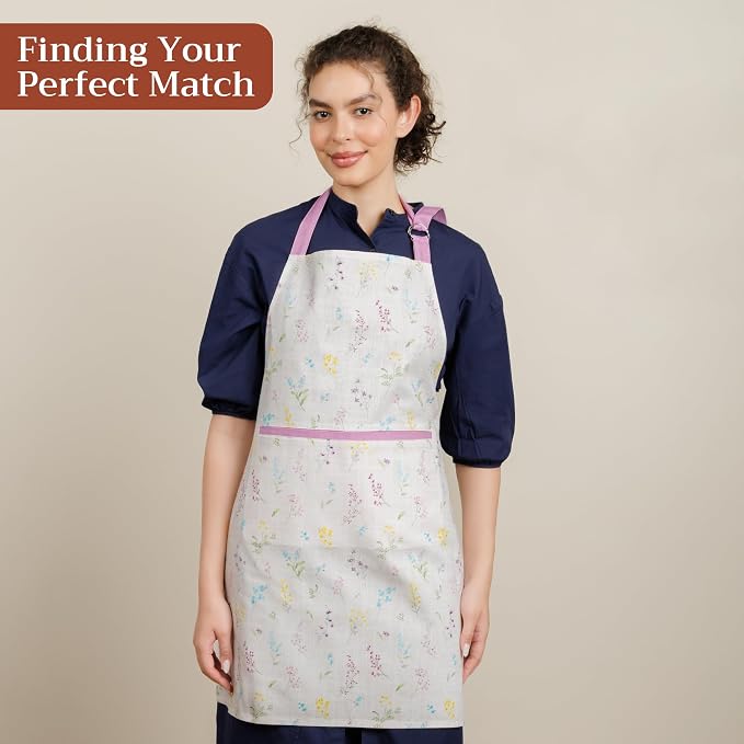 Maison d' Hermine Aprons for women with Pocket 100% Cotton (27.50"x31.50") | Adjustable Neck Strap & long ties Apron Men Chef Wedding Cooking Gardening Server Maid