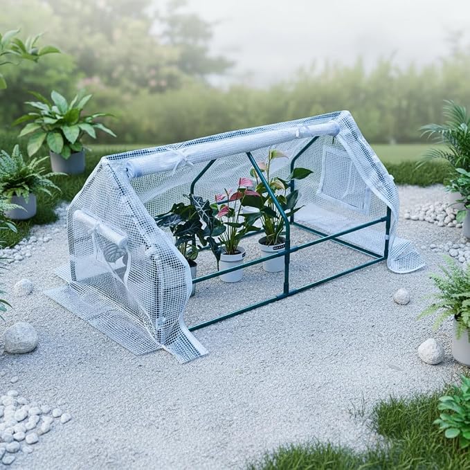 47.2" L × 23.6" W × 23.6" H Mini Greenhouse for Indoor Outdoor,Portable Mini Greenhouse, Heavy-Duty PE Plant Cover Tent , Tabletop Greenhouse for Small Plants, Seedling Humidity Dome White