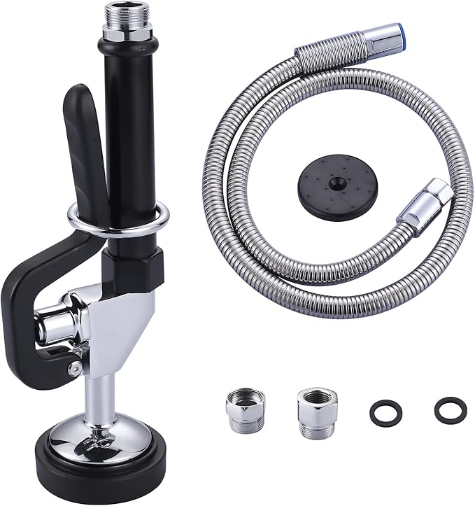 Commercial Sink Sprayer Valve with Hose: iVIGA 38" Flexible Stainless Steel Commercial Kitchen Spray Hose - 1.3 & 3.85 GPM High Pressure Pre Rinse Spray Nozzle - Black 7/8"-20UNEF Handle Assembly