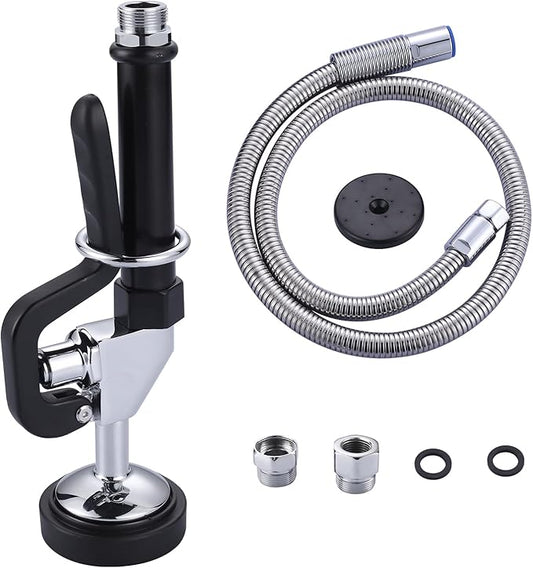 Commercial Sink Sprayer Valve with Hose: iVIGA 38" Flexible Stainless Steel Commercial Kitchen Spray Hose - 1.3 & 3.85 GPM High Pressure Pre Rinse Spray Nozzle - Black 7/8"-20UNEF Handle Assembly