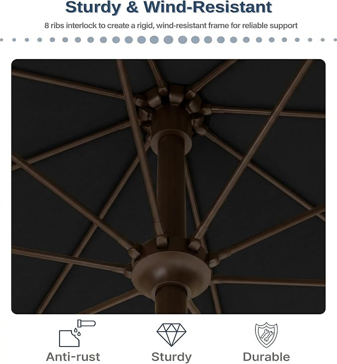 PatioKingdom 10FT Patio Umbrella with Push Button Tilt and Crank, Outdoor Market Umbrella with 8 Fiberglass Ribs, UV Protection Table Umbrella for Pool,Backyard,Garden,Deck