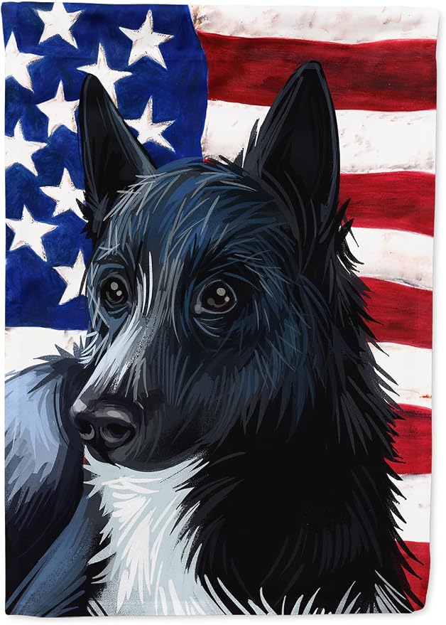 Caroline's Treasures CK6681CHF Russo-European Laika Dog American Flag House Flag Large Porch Sleeve Pole Decorative Outside Yard Banner Artwork Wall Hanging, Polyester, House Size, Multicolor