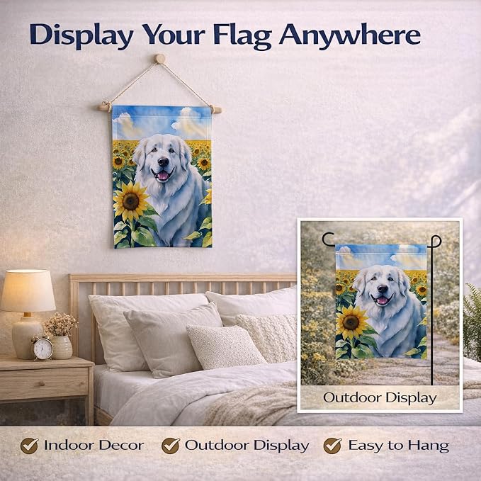 Caroline's Treasures DAC6093GF Great Pyrenees in Sunflowers Garden Flag Mailbox Flag Decorative Yard Flag Banner Outside Patio Artwork Yard Flower Beds, Garden Size, Multicolor