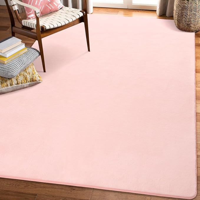 Amearea Modern Area Rugs for Bedroom Living Room, 4x6 Pink Memory Foam Rug | Thickened Fluffy Indoor Washable Rugs Non Slip Minimalist Carpet for Kids Boys Girls Dorm Nursery Room Decor