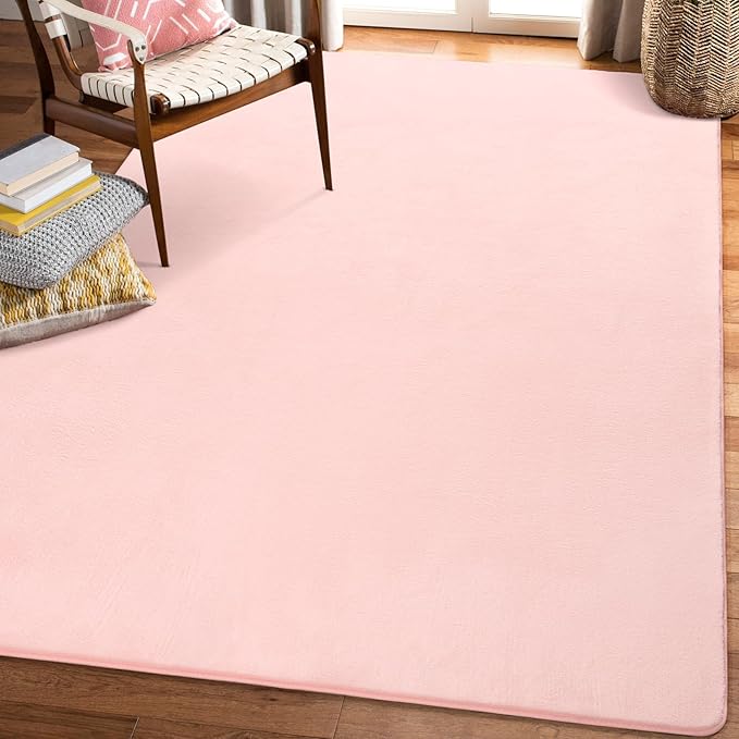 Amearea Modern Area Rugs for Bedroom Living Room, 5x8 Pink Memory Foam Rug | Thickened Fluffy Indoor Washable Rugs Non Slip Minimalist Large Carpet for Boys Girls Dorm Nursery Room Decor