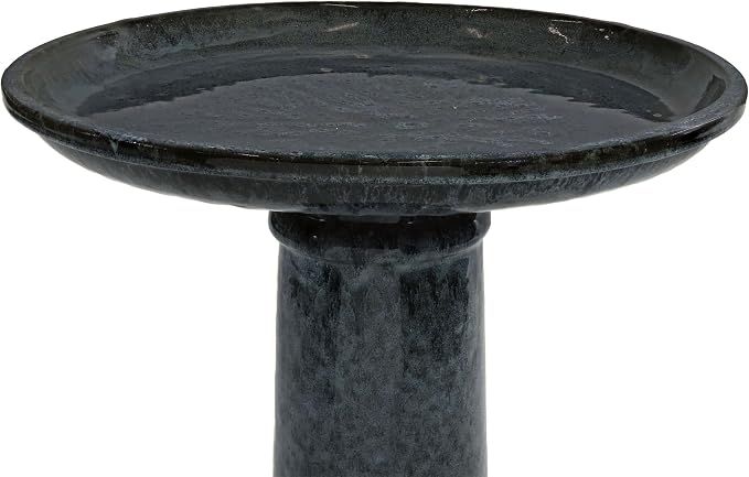 Sunnydaze Toulon Outdoor Ceramic Bird Bath - 24.5" H - UV- and Frost-Resistant - Glazed Bowl - Black Mist Glaze