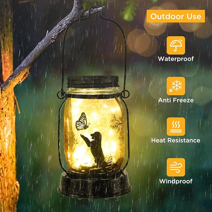 kyoryuger Solar Dog Lantern 2PACK Dog Lover Gifts for Women Mom Grandma Unique Dog Mom Gifts for Dog Lovers Decorative Dog Memory Lanterns for Yard Lawn Patio Landscape Garden Decor