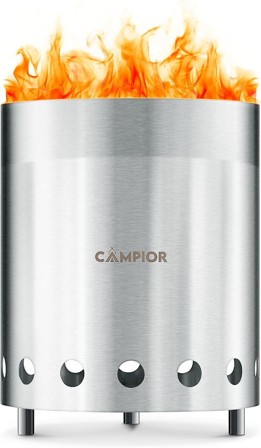 Campior Wood Burning Fire Pit Stove - Smokeless Outdoor Stove for Efficient Wood Fires, Camping, Cooking, and Garden Gatherings, Durable, Stainless Steel with Removable Ash Pan, Stand and Carry Bag