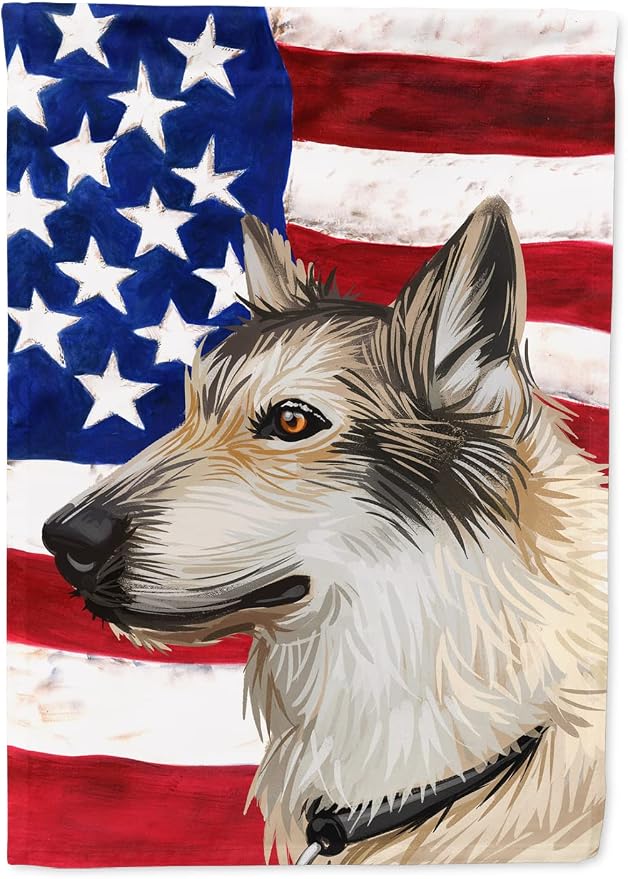 Caroline's Treasures CK6682CHF Saarloos Wolfdog Dog American Flag House Flag Large Porch Sleeve Pole Decorative Outside Yard Banner Artwork Wall Hanging, Polyester, House Size, Multicolor