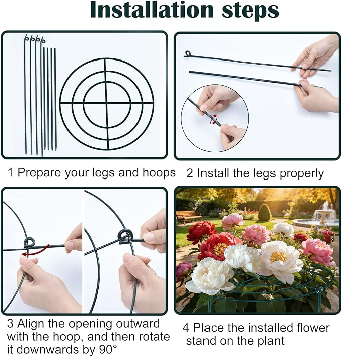 3Set Large Peony Grid Cages, 30"H X 24"D Metal Flower Support Cages Grow Through Hoop Ring Peony Stakes Garden Plant Support Rings Heavy Duty Plant Braces Peonies Structure for Outdoor Plants Blossoms