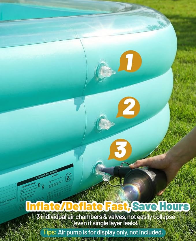 HeySplash Inflatable Pool, Swimming Pool 102" x 65"x 22" Green | Thickened Blow Up Pool with Canopy, Large Family Pool for Outdoor Backyard Garden Party Summer Fun Adults Kids