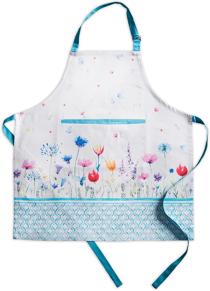 Maison d' Hermine Aprons for women with Pocket 100% Cotton (27.50"x31.50") | Adjustable Neck Strap & long ties Apron Men Chef Wedding Cooking Gardening Server Maid