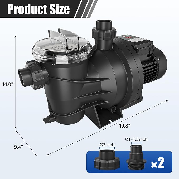 VINGLI 1.5 HP 6075 GPH Pool Pump, 110V Single Speed Self Priming Swimming Pool Pump, Powerful Copper Motor Water Circulation Pump with Filter Basket for Above Ground Pools Spas, US Plug