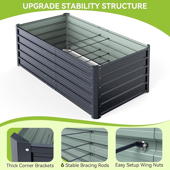 Ohuhu 6x3x1.9 FT Metal Raised Garden Bed Outdoor, Reinforced Deep Root Galvanized Steel Rustproof Planter Box, 100% Non-Toxic, 256 Gal Heavy Duty Tall Raised Beds for Growing Vegetables Flowers Herbs