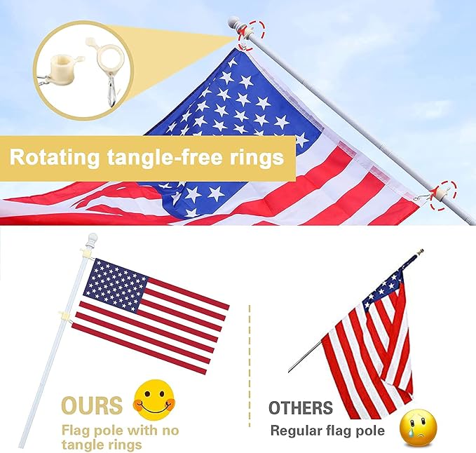 White Flag Pole for House with Holder Bracket,5-6ft Tangle Free Flag Poles for Outside House,Heavy Duty House Flag Pole Kit for 3x5 American Flags, Metal Flagpoles Residential for Outdoor Porch Garage