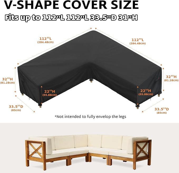 iBirdie Outdoor Sectional Cover fit 112" x 112", 111" x 110", 109" x 108" L-Shaped Patio Sofa, Waterproof Weatherproof 600D Heavy Duty Garden Furniture Cover for Outside L Shape Couch