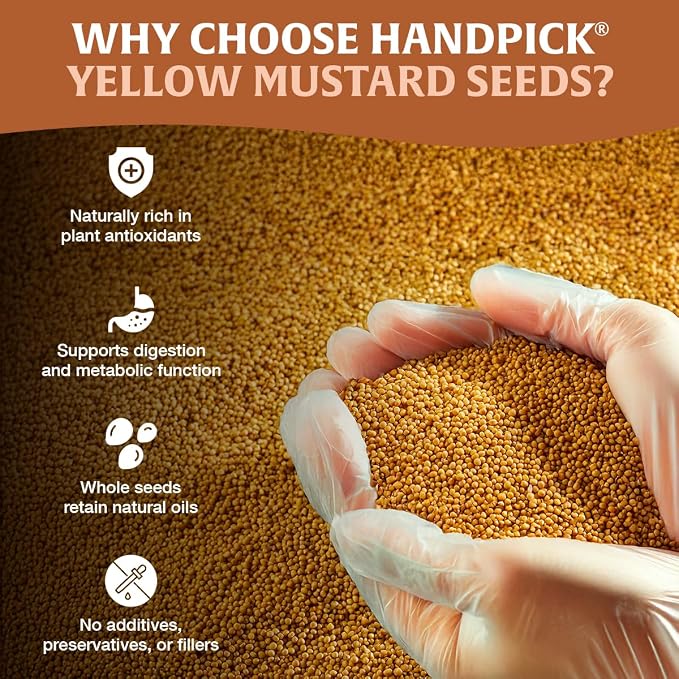 HANDPICK Yellow Mustard Seed (397g/14oz) Non GMO, Gluten Free, 100% Raw, Sourced from India, For Cooking, Pickles, Packed in Resealable Ziplock Pouch