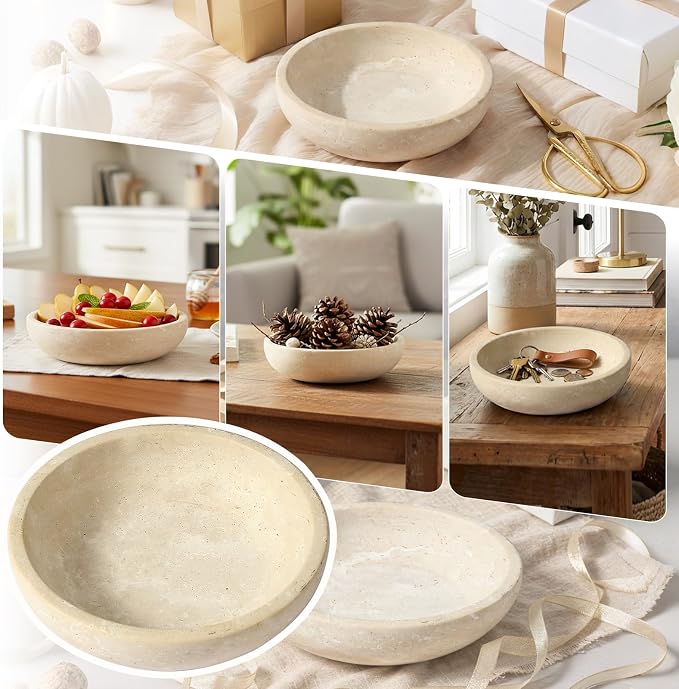 Travertine Marble Bowl & Decorative Bowl, 7.8" Modern Home Decor Key Bowl for Entryway, Natural Stone Centerpiece for Coffee Table, Ring Tray, Housewarming Gifts (Natural Color)