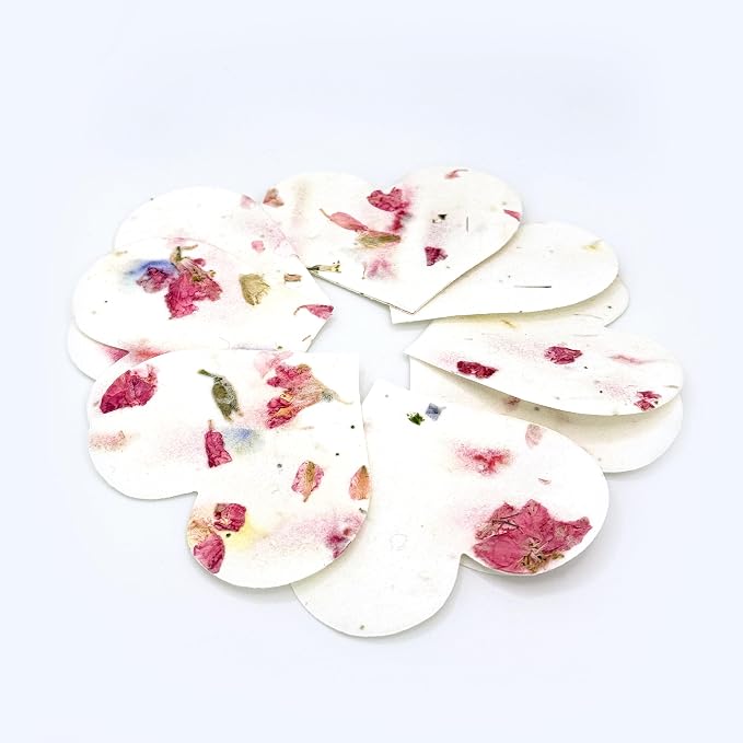 50pcs Large (2.5" h x 2.85" w) Pink Heart Seed Paper – Writable & Plantable Wildflower, Mom's Gift for Birthday, Use for Wedding, Baby Shower, & Heart Party Favors