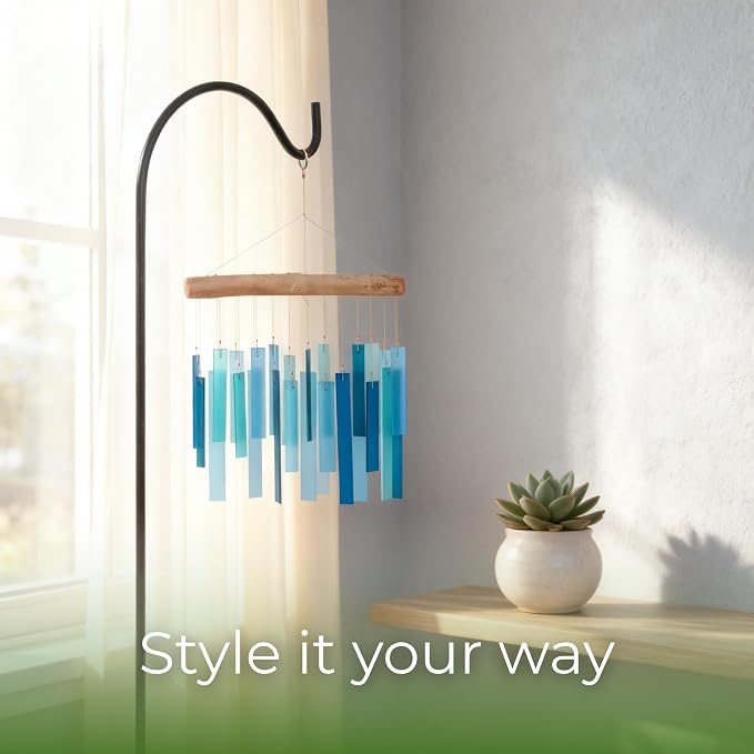 Solange & Frances Glass Wind Chimes for Outside. Handmade Hanging Wind Chimes Coastal Beach Decor, Pool Area Gift Outdoor Decor Gift for Women, Gifts for Mom, Birthday Gifts for Women