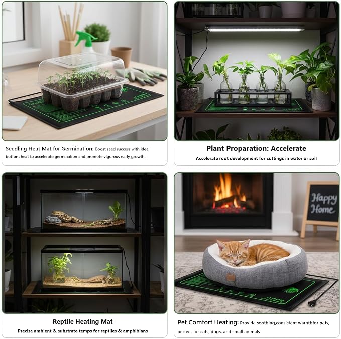 2 Pack Plant Heating Mat, 10”x20.5" Waterproof Seedling Heat Mat for Seed Starting Seeds Germination Plants, 18W Graphene Thick Reusable Heating Pads Fit For 1020 Seedling Trays, Ideal Gardening Gifts