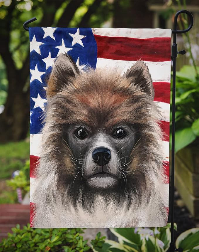 Caroline's Treasures CK6510GF Elo Dog American Flag Garden Flag Mailbox Flag Decorative Yard Flag Banner Outside Patio Artwork Yard Flower Beds, Garden Size, Multicolor