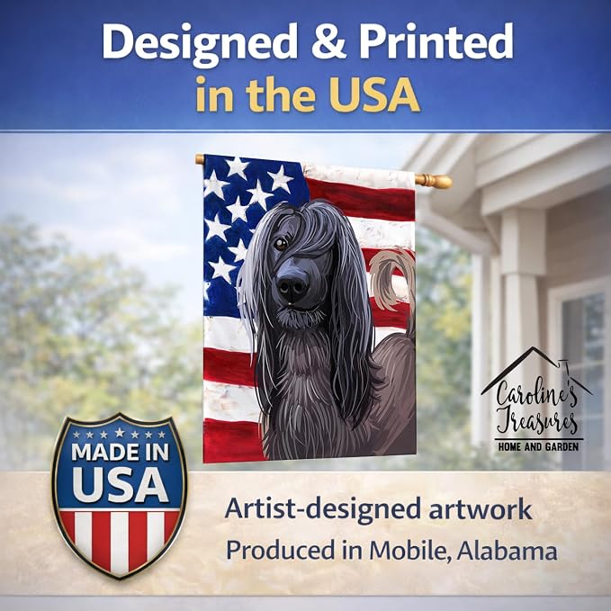 Caroline's Treasures CK6732CHF Taigan Dog American Flag House Flag Large Porch Sleeve Pole Decorative Outside Yard Banner Artwork Wall Hanging, Polyester, House Size, Multicolor